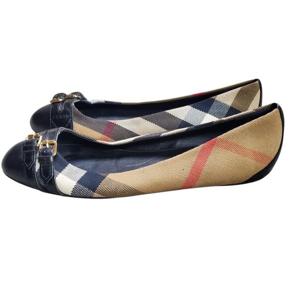 Burberry Flats Avonwick Nova Check Canvas Leather Buckle Detail - Size 7 - Picture 9 of 9